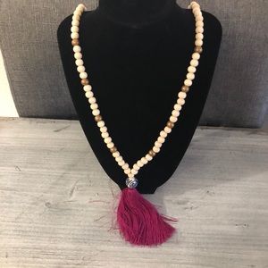 Wood Bead Boho Tassel Necklace